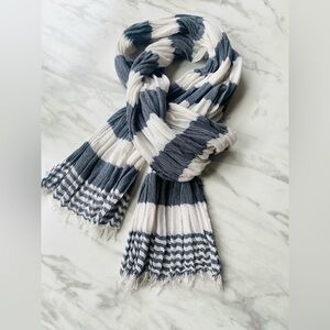 MaxMara Elegant Gray and White Striped Scarf Made in Italy
